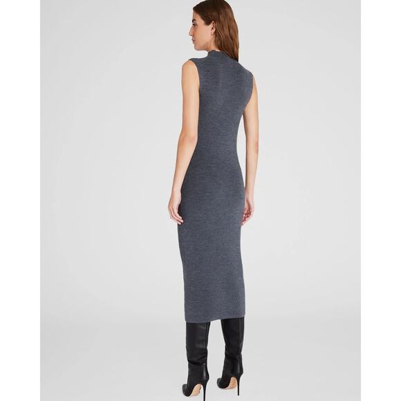 Club Monaco Merino Ribbed Mockneck Dress, Grey, 90% wool, current season, small - Picture 2 of 9